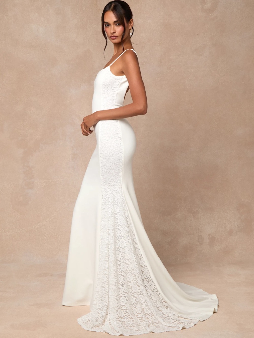 New Lulus Lilabeth Elegant White Lace-Panel Mermaid Maxi Dress Sz Small
